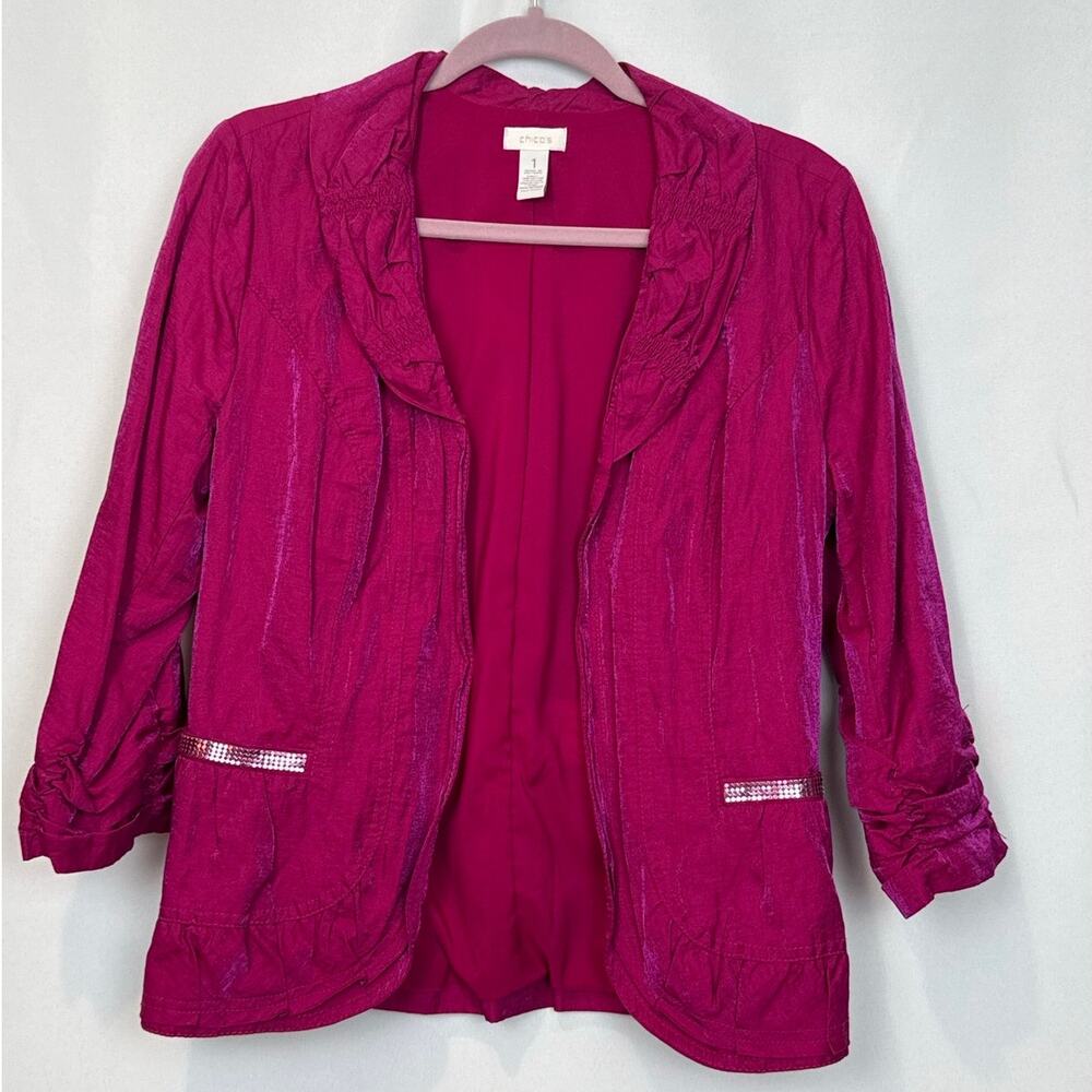 Chico's Size 1 Magenta Metallic Shimmer Jacket Sequin Trim